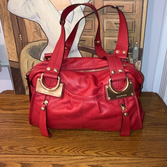 B. Makowsky Rosy Red Glove Leather Satchel & Dust Bag - EUC - Picture 3 of 14